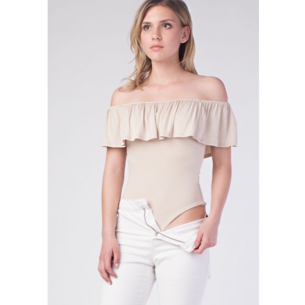 Ruffle Off The Shoulder Bodysuit • Sand